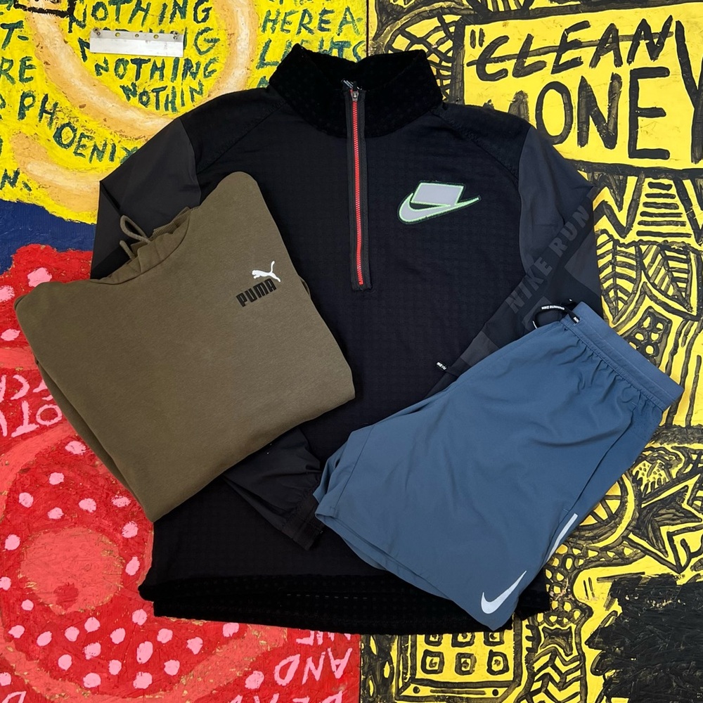 2 Nike + 1 Puma Activewear Bundle (1/4 Zip, Hoodie, Shorts)